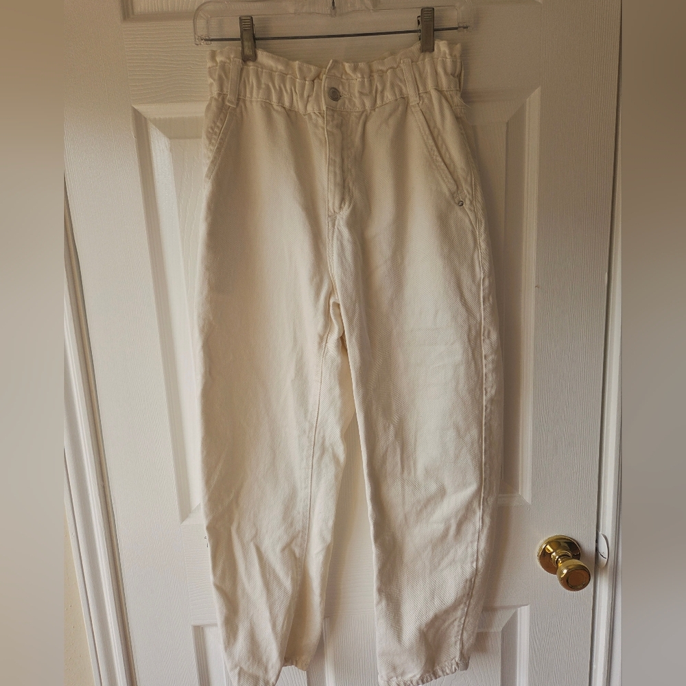 Zara Ivory Jeans US 4 Cream Ruched Waistline